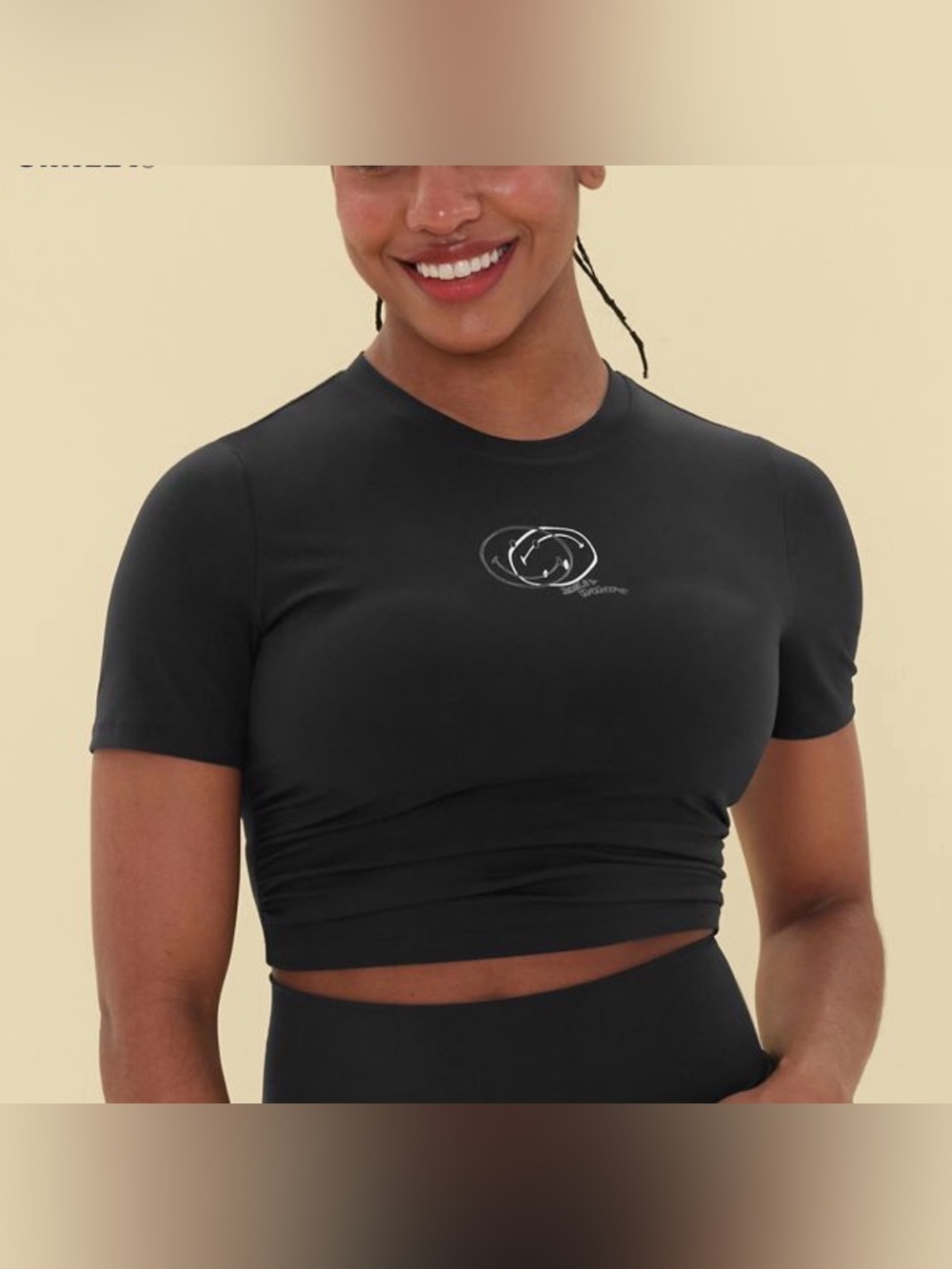 Halara X Smiley® Ruched Skinny Cropped Top Black XL NWOT